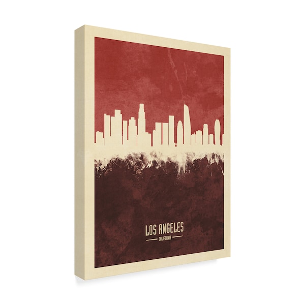 Michael Tompsett 'Los Angeles California Skyline Red Ii' Canvas Art,14x19